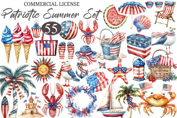 Download Patriotic Summer Clipart Set PNG - Summer clipart set Collection