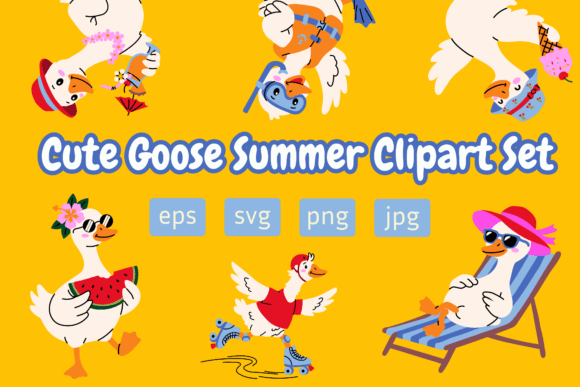 Download Cute Goose Summer Clipart Set - Summer clipart set Collection